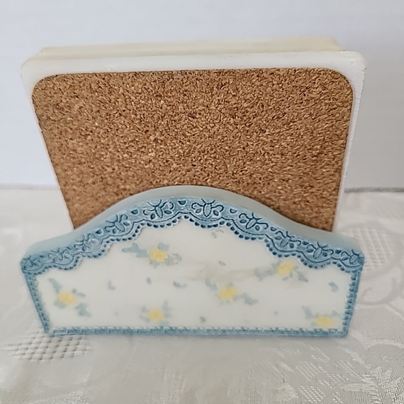 A.Richesco Co. Handpainted Set of 4 Square Coaster and Holder Vintage - Picture 4 of 12